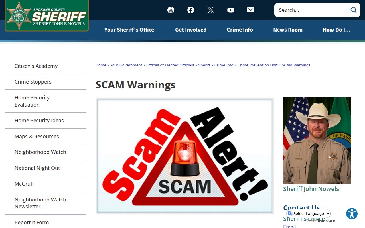Spokane County residents directory official scam warnings