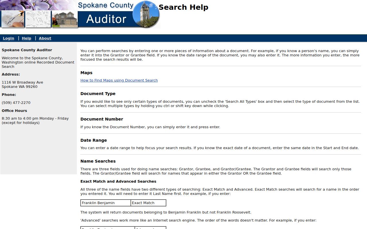 Spokane County street directory recorder search help